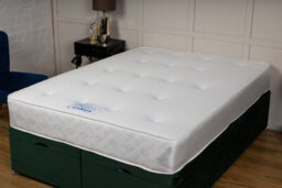 UKBEDFURNITURE Jasmine Blue Plush Wingback Divan Bed Base With 54 Inch Headboard & 10 Inch Orthopaedic Mattress - No Storage - thumbnail 3
