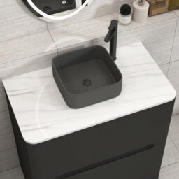 Royal Bathrooms Venice 800mm Matt Nocturne Black Freestanding Bathroom Countertop Vanity Unit 2 Drawer With Art Square Basin - thumbnail 6