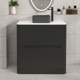 Royal Bathrooms Venice 800mm Matt Nocturne Black Freestanding Bathroom Countertop Vanity Unit 2 Drawer With Art Square Basin - thumbnail 1