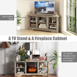 Costway Media Entertainment Center Tv Stand For Tvs Up To 65 Inches-Grey - thumbnail 8