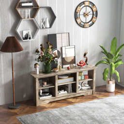 Costway Media Entertainment Center Tv Stand For Tvs Up To 65 Inches-Grey - thumbnail 4
