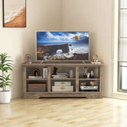 Costway Media Entertainment Center Tv Stand For Tvs Up To 65 Inches-Grey - thumbnail 3