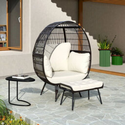 Oversized Egg Chair With Ottoman & Soft Cushions - thumbnail 1