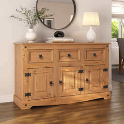 Mews Corona Sideboard 3 Door Solid Distressed Waxed Pine Mexican Style 3 Door 3 Drawer Cupboard - thumbnail 1