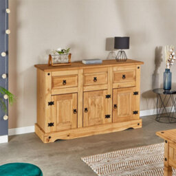 Mews Corona Sideboard 3 Door Solid Distressed Waxed Pine Mexican Style 3 Door 3 Drawer Cupboard - thumbnail 3