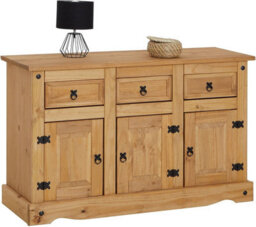 Mews Corona Sideboard 3 Door Solid Distressed Waxed Pine Mexican Style 3 Door 3 Drawer Cupboard - thumbnail 2
