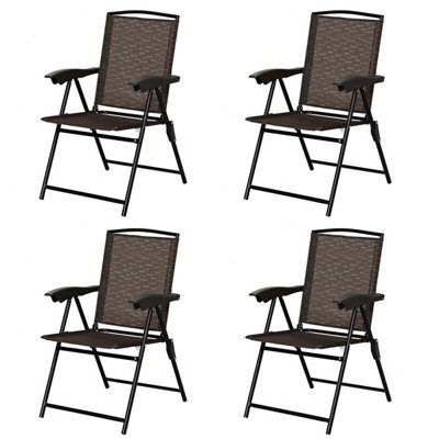 Costway Set Of 4 Patio Folding Chairs Height Adjustable Sling Backrest Chairs W/ Armrest - image 1