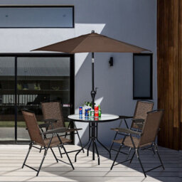 Costway Set Of 4 Patio Folding Chairs Height Adjustable Sling Backrest Chairs W/ Armrest - thumbnail 6