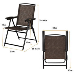 Costway Set Of 4 Patio Folding Chairs Height Adjustable Sling Backrest Chairs W/ Armrest - thumbnail 2