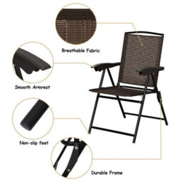 Costway Set Of 4 Patio Folding Chairs Height Adjustable Sling Backrest Chairs W/ Armrest - thumbnail 4