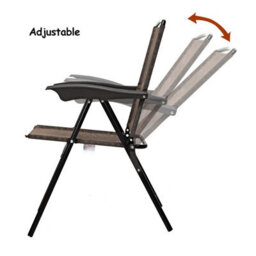 Costway Set Of 4 Patio Folding Chairs Height Adjustable Sling Backrest Chairs W/ Armrest - thumbnail 5