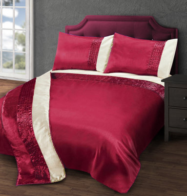 Intimates Elegant Faux Silk Finish Duvet Cover & Pillowcase Set, Luxury Bedding Ensemble, Easy-Care Machine Washable - Burgundy