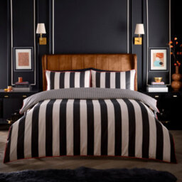 Laurence Llewelyn-Bowen Festivo Circus Stripe Striped 200 Thread Count Cotton Black Duvet Cover Set