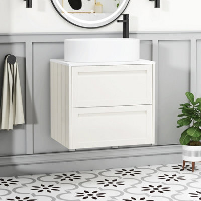 Royal Bathrooms Royal Bathroom Elmore 600mm Classic White Wall Mounted Bathroom Vanity Unit 2 Drawer Plain White Worktop With Peak Basin - image 1