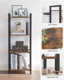 Songmics Bookshelf, 4-Tier Industrial Storage Unit For Home And Office, Rustic Brown And Ink Black - thumbnail 6