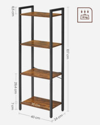 Songmics Bookshelf, 4-Tier Industrial Storage Unit For Home And Office, Rustic Brown And Ink Black - thumbnail 2