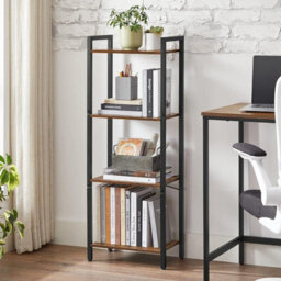 Bookshelf, 4-Tier Industrial Storage Unit For Home And Office, Rustic Brown And Ink Black