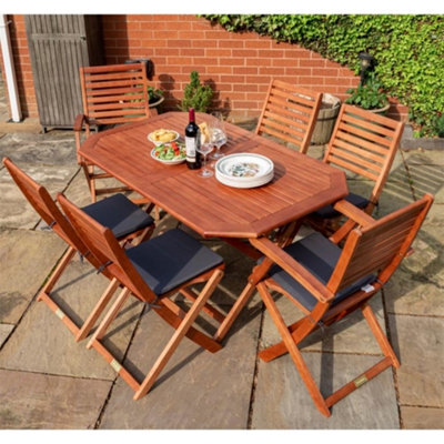 Cheshire Six Seater Wooden Garden Dining Set With Grey Cushions - image 1