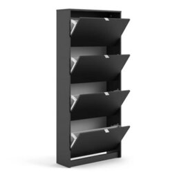 Wyld Haus Prague Matt Black Shoe Cabinet 4 Flip-Front Doors Slim Vertical Storage - thumbnail 5