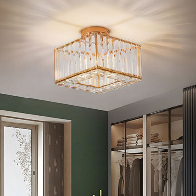 Living And Home E27 Gold Semi Flush Mount Ceiling Light With Transparent Crystal Shade, 20W - image 1