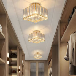 Living And Home E27 Gold Semi Flush Mount Ceiling Light With Transparent Crystal Shade, 20W - thumbnail 3