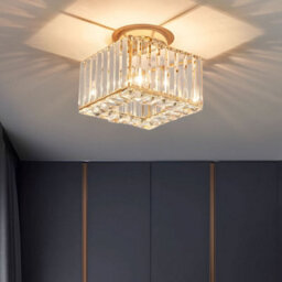 Living And Home E27 Gold Semi Flush Mount Ceiling Light With Transparent Crystal Shade, 20W - thumbnail 2
