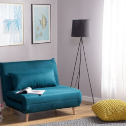 Wyld And Coco Nordicnest Small Sofa Bed - Sea Blue Fabric, 1-Seater Fold-Out Sleeper - thumbnail 2