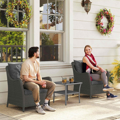 Dark Grey Pe Rattan Garden Chairs Set Of 2, Garden Armchairs With Cushions - image 1
