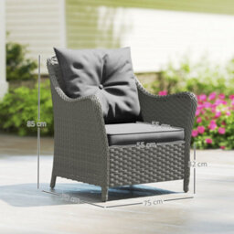 Dark Grey Pe Rattan Garden Chairs Set Of 2, Garden Armchairs With Cushions - thumbnail 2