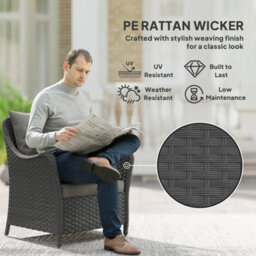 Dark Grey Pe Rattan Garden Chairs Set Of 2, Garden Armchairs With Cushions - thumbnail 3