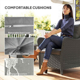 Dark Grey Pe Rattan Garden Chairs Set Of 2, Garden Armchairs With Cushions - thumbnail 4