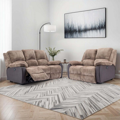 More4Homes Postana Electric Recliner Jumbo Cord 2+3 Seater Sofa Set (Brown) - image 1