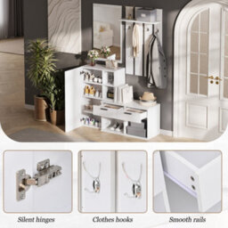 Matteo Modern White Hallway Storage Unit With Mirror, Coat Hooks & Shoe Cabinet - thumbnail 8