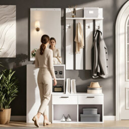Matteo Modern White Hallway Storage Unit With Mirror, Coat Hooks & Shoe Cabinet - thumbnail 9