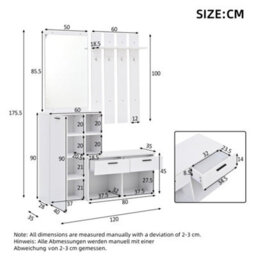 Matteo Modern White Hallway Storage Unit With Mirror, Coat Hooks & Shoe Cabinet - thumbnail 5