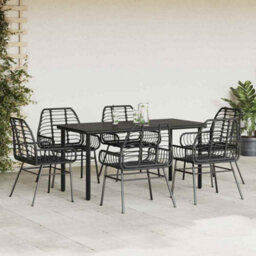 Berkfield Durable 7 Piece Garden Dining Set Black Poly Rattan Glass - thumbnail 3