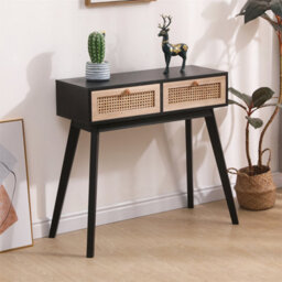 Furniturehmd Modern Ratten Console Table Hallway Table Storage Table Desk With 2 Drawers For Hallway,bedroom,office - thumbnail 2