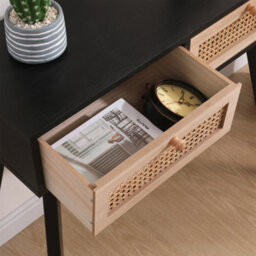 Furniturehmd Modern Ratten Console Table Hallway Table Storage Table Desk With 2 Drawers For Hallway,bedroom,office - thumbnail 3