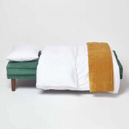 Homescapes Stanley Velvet Click Clack Sofa Bed With Armrests, Dark Green - thumbnail 7