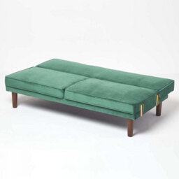 Homescapes Stanley Velvet Click Clack Sofa Bed With Armrests, Dark Green - thumbnail 4