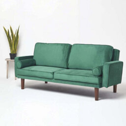 Homescapes Stanley Velvet Click Clack Sofa Bed With Armrests, Dark Green - thumbnail 3