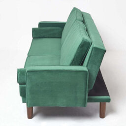 Homescapes Stanley Velvet Click Clack Sofa Bed With Armrests, Dark Green - thumbnail 5