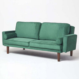 Homescapes Stanley Velvet Click Clack Sofa Bed With Armrests, Dark Green - thumbnail 2