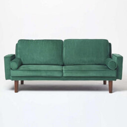 Homescapes Stanley Velvet Click Clack Sofa Bed With Armrests, Dark Green