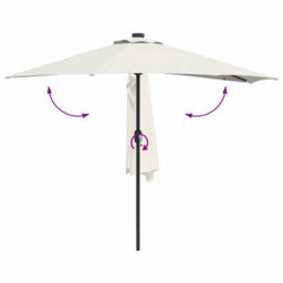 Berkfield Modern Garden Parasol Half With Decorative String Lights Sand Fabric - thumbnail 9