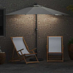 Berkfield Modern Garden Parasol Half With Decorative String Lights Sand Fabric - thumbnail 4