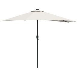 Berkfield Modern Garden Parasol Half With Decorative String Lights Sand Fabric - thumbnail 1