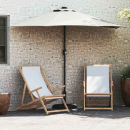 Berkfield Modern Garden Parasol Half With Decorative String Lights Sand Fabric - thumbnail 2