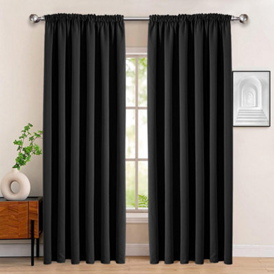 Bedlooms Blackout Curtains Thermal Insulated Pencil Pleat Black Curtain (Pair) 66 X 90 Inches With Tie Backs Two - image 1