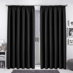 Bedlooms Blackout Curtains Thermal Insulated Pencil Pleat Black Curtain (Pair) 66 X 90 Inches With Tie Backs Two - thumbnail 9